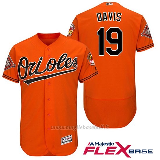 Maglia Baseball Uomo Baltimore Orioles 19 Chris Davis Arancione 2017 Flex Base